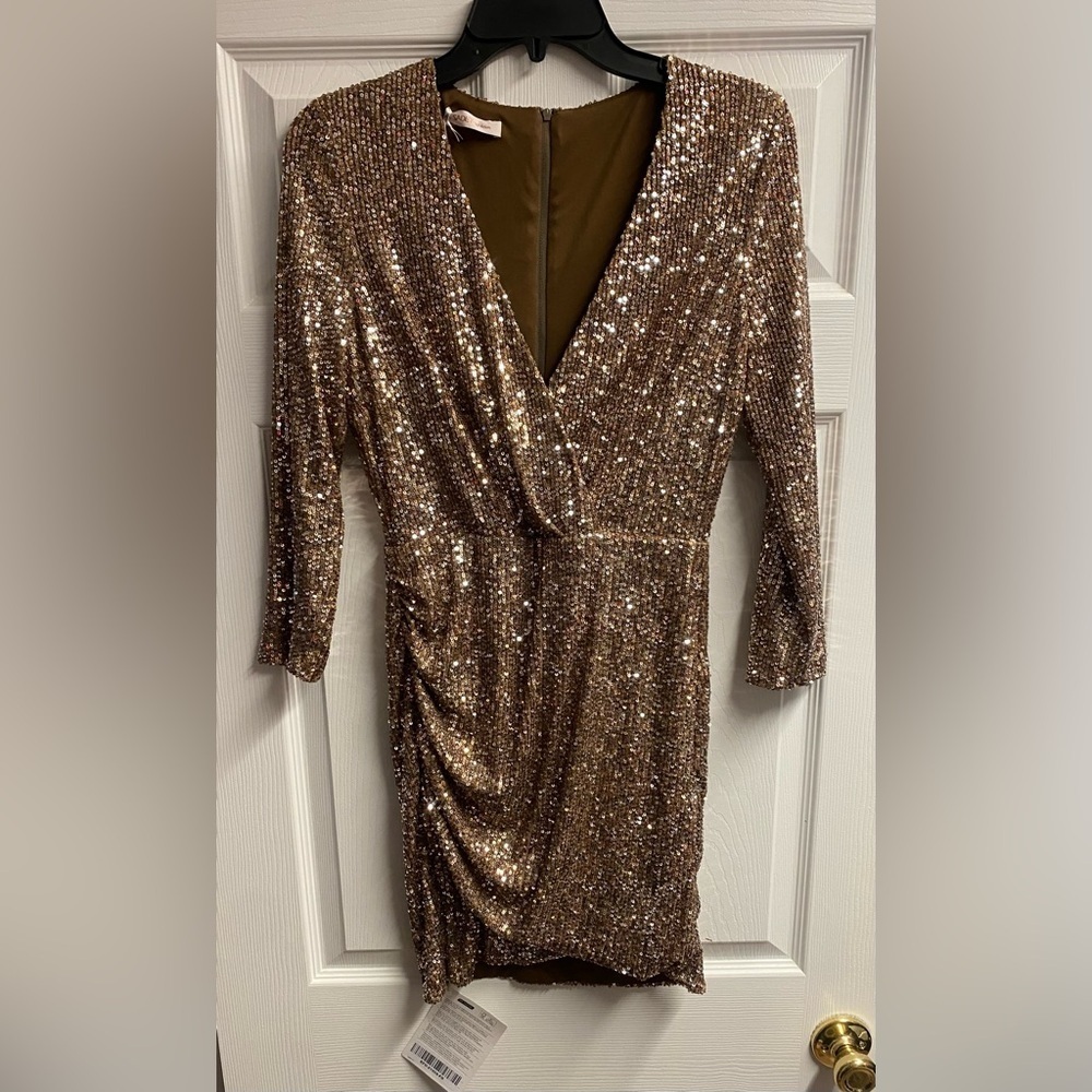 NWT Sadey With Love Italian Brown Sequin Mini Dress Size Small